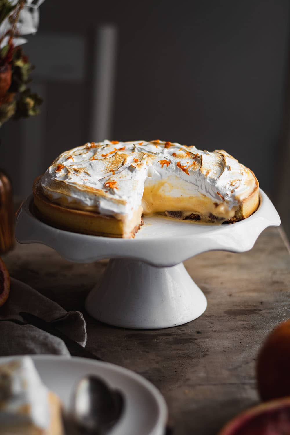 Intérieur de la tarte à l'orange sanguine meringuée